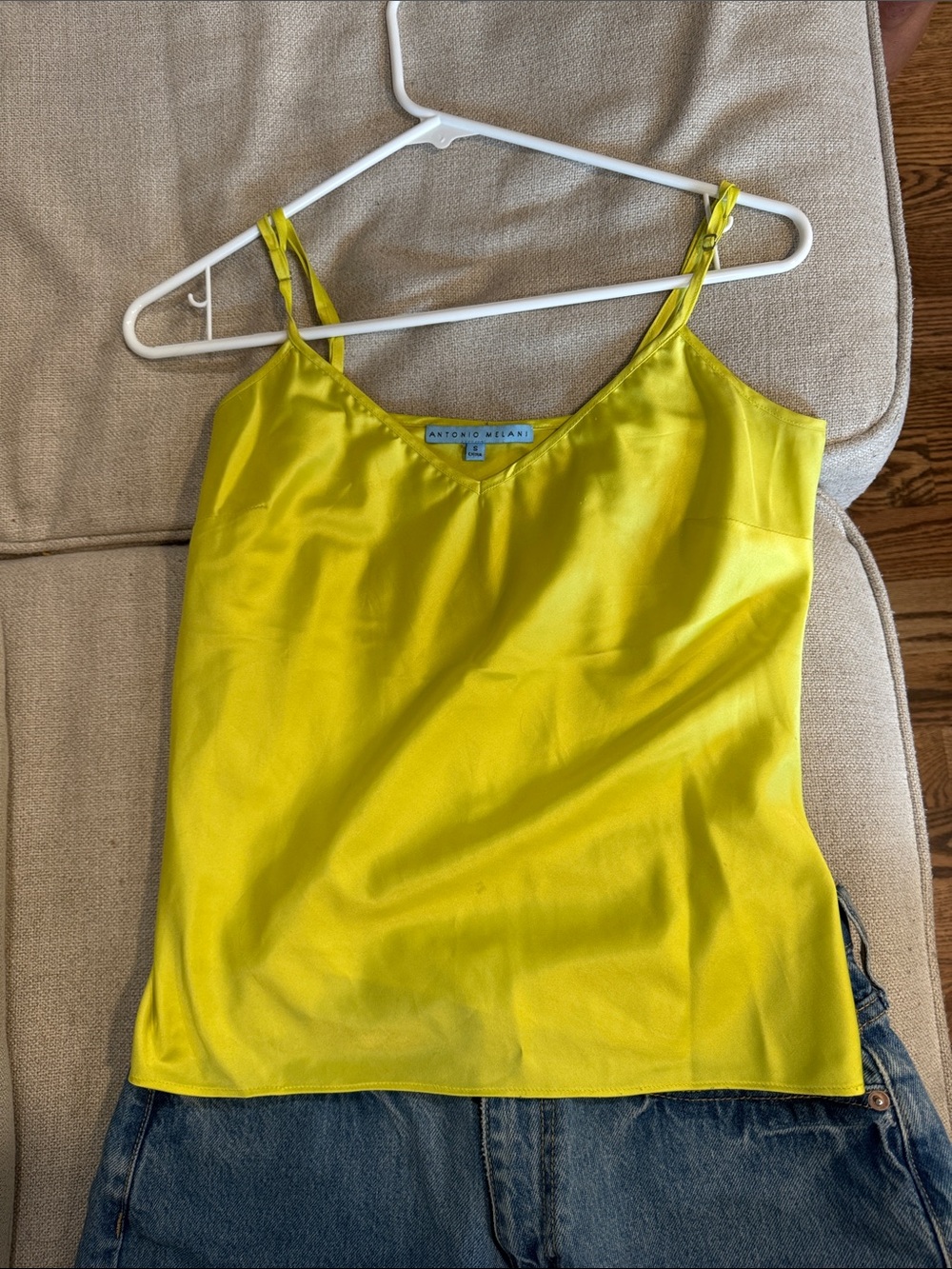 ANTONIO MELANI Neon Yellow Satin Camisole Tank